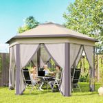 Hexagon Patio Gazebo Garden Shelter Heavy-Duty Double Roof w/ Mesh, 3 x 4m