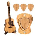 3pcs Wooden Guitar Picks with Guitar Shaped Pick Box & Rack Guitar Picks Holder