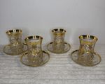 Turkish Crystal Glass Cups & Saucers  Gold Rim x4 Vintage