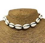 Hawaiian Cowrie Shell Necklace Black Cord Adjustable Choker Beach Surfer Boho