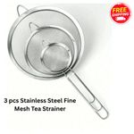 3 pcs Stainless Steel Fine Mesh Tea Strainer Matcha Sifter Handle Tool