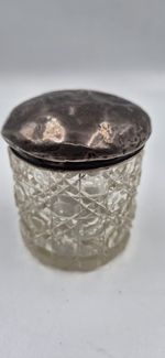 Antique Hallmarked Silver Lid Cut Glass Dressing Table Vanity Jar Vintage