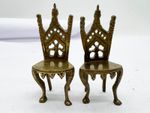 ANTIQUE BRASS DOLLS HOUSE OPENWORK BACK DINING TABLE CHAIRS PAIR SET