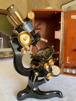 Vintage W. Watson & Sons Ltd High Power Binocular Brass Microscope c1937, Cased