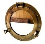 Nautical Brass Finish Porthole Mirror 12", Maritime Ship Round Window Wall Décor