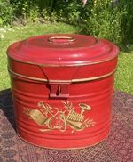 Antique Red Toleware Hand Painted Hat Box. Victorian