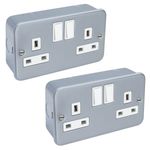 Metal Clad Socket 2 Gang Switched Socket Outlet Double Industrial Garage Bar13 A