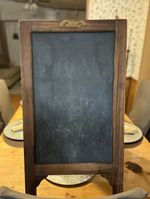 Vintage 30”X 17” Rustic Chalk Board Wood Frame Brass Hing Ornate Decorations