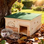 Wooden Hedgehog House Hibernation Box w/ Roof Nature Shelter Home Predator Proof