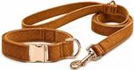 Luxury Grey Velvet Dog Collar and Lead Set, Soft Adjustable Pet Collar
