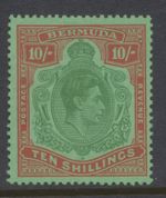 Bermuda Stamps 1953 10/- Green, dull red/Green MH Perf 13 SG119f; CV £45