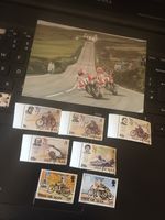 ISLEOF MAN Hislop & Fogarty SMALL Postcard + STAMPS 1973 TT MINT 1982 TT USED