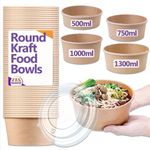 Kraft Takeaway Food Bowls & Lids Brown Round Deli Salad Pasta Rice Street Box