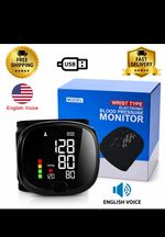 Wrist Blood Pressure Monitor Digital Large Display USB Rechargeable Voice Black
