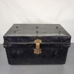 Antique Metal Deed Box With Side Handles Travel Trunk Industrial ChestBlack UK