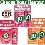J2O Orange & Passionfruit, Pear, Apple&Raspberry 250ml Cans Fruit Blend Juice UK
