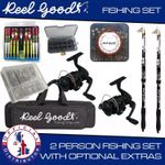 Multi Rod Fishing Set 2x Rods Telescopic  2x Spinning Reels Box Hooks floats