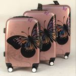 Hard Shell 4 Wheel Suitcase PC Luggage Trolley Case Cabin Hand Butterfly - Gold