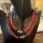 VINTAGE TRIBAL NUMEROUS MULTI STRAND RED BEAD NECKLACE 19inch