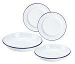 2 x Falcon White Enamel Plate Dinner Pie Baking Roasting Camping Plate Blue Rim