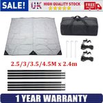 Campervan Awning Canopy Sun Shade Shelter w/ Poles Caravan 2.5/3/3.5/4.5Mx2.4m