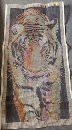 Vintage Readicut Crafts Rug Making Kit Wool Yarn prowling tiger Design 24”x49"