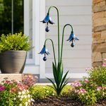 Triple Bluebells Metal Garden Stake with Bell Outdoor Yard Art Flower Decor UK
