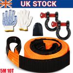 Orange Tow Strap 5m 10 Tons Heavy Duty Car Road Recovery Towing Rope +2 Hooks UK