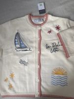 Primark Ivory Cotton Knit Button Cardigan Nautical Embroidered M Long Sleeve