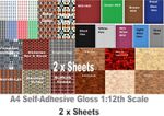 2X Sheets of Self-adhesive Dolls house wallpaper & Flooring Gloss Finsish 1:12th