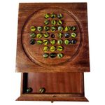 Wooden Solitaire with Traditional Yelllow Marbles | Travel & Strategic Games