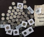 Mixed U.S. Quarters Lot: Multiple Rolls + Loose in Holders, U.S. Mint $25 Bag