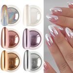 6pcs Chrome Mirror White Nail Powder Pigment Gold Silver Rubbing Holographic Aur