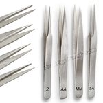Watchmakers Tweezers Non Magnetic Jewellers #2,MM,AA,5A Stainless Steel 5"