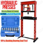 WORKSHOP PRESS 12T HYDRAULIC BENCH MACHINE & 10 BUSHING BEARING SEAL DRIVER SET
