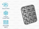 12 Cup Hole Bun Baking Tray Non Stick Shallow Fairy Cake, Tart, Mince Pie Tin