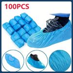 100x Shoe Covers Overshoe Disposable BLUE Plastic Rain Waterproof Boot Carpet
