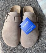 Birkenstock Boston Suede Clog Sandals Beige Slip On Buckle EU39 UK6