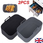 2x Air Fryer Silicone Pot Rectangle Baking Tray Basket Liners Insert Dish UK