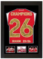 Arsenal 2025/2026 Champions Team Signed Shirt - A3 SIGNED FRAMED PICTURE