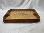 Vintage Wooden Serving Tray with Marquetry Inlay and Curved Design 45.5 Cms