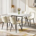 Extendable Oval Dining Table 120-160cm Marble Effect MDF Kitchen Table 4-8 Seat
