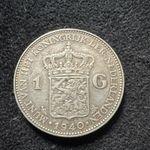 Netherlands 1940 1 Gulden Coin Wilhelmina "KONINGRIJK DER NEDERLANDEN"