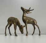 Vintage Brass Deer Pair Stag Doe Figurines Mid Century Ornament Rustic Decor