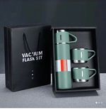 Green/Silver Stainless Steel Vacuum Flask Travel Set, Double Walled, 3pc