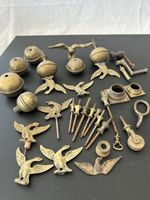 LONGCASE CLOCK PARTS -ANTIQUE BRASS FINIALS- QUANTITY OF EAGLES AND OTHER PARTS