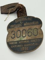 1950 - 1951 NYC Public Hack Driver Badge #30060 Taxi License w/ Leather Strap