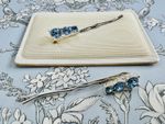 Vintage Silver Plated Hair Grips Sliders Pins Swarovski Crystals Blue Wedding BN
