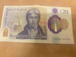 Rare £20 note with unique serial number 000034