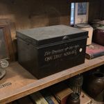 LARGE Vintage Black Metal Deed Storage Box with Handles Antique